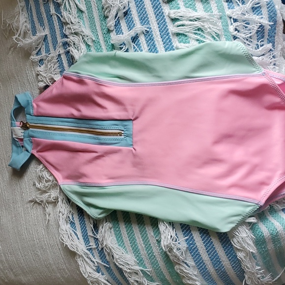 LOVESHACKFANCY HURLEY X ONE PIECE LARGE COLOR BLOCK ZIP FRONT PINK GREEN BLUE - Picture 2 of 11